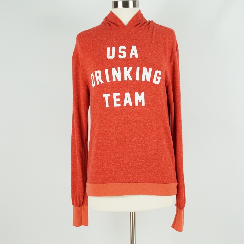 Wildfox Red USA Drinking Team Hooded Sweatshirt XS - Picture 2 of 8